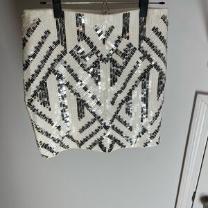 Express Black and White Sequin Mini Pencil Skirt